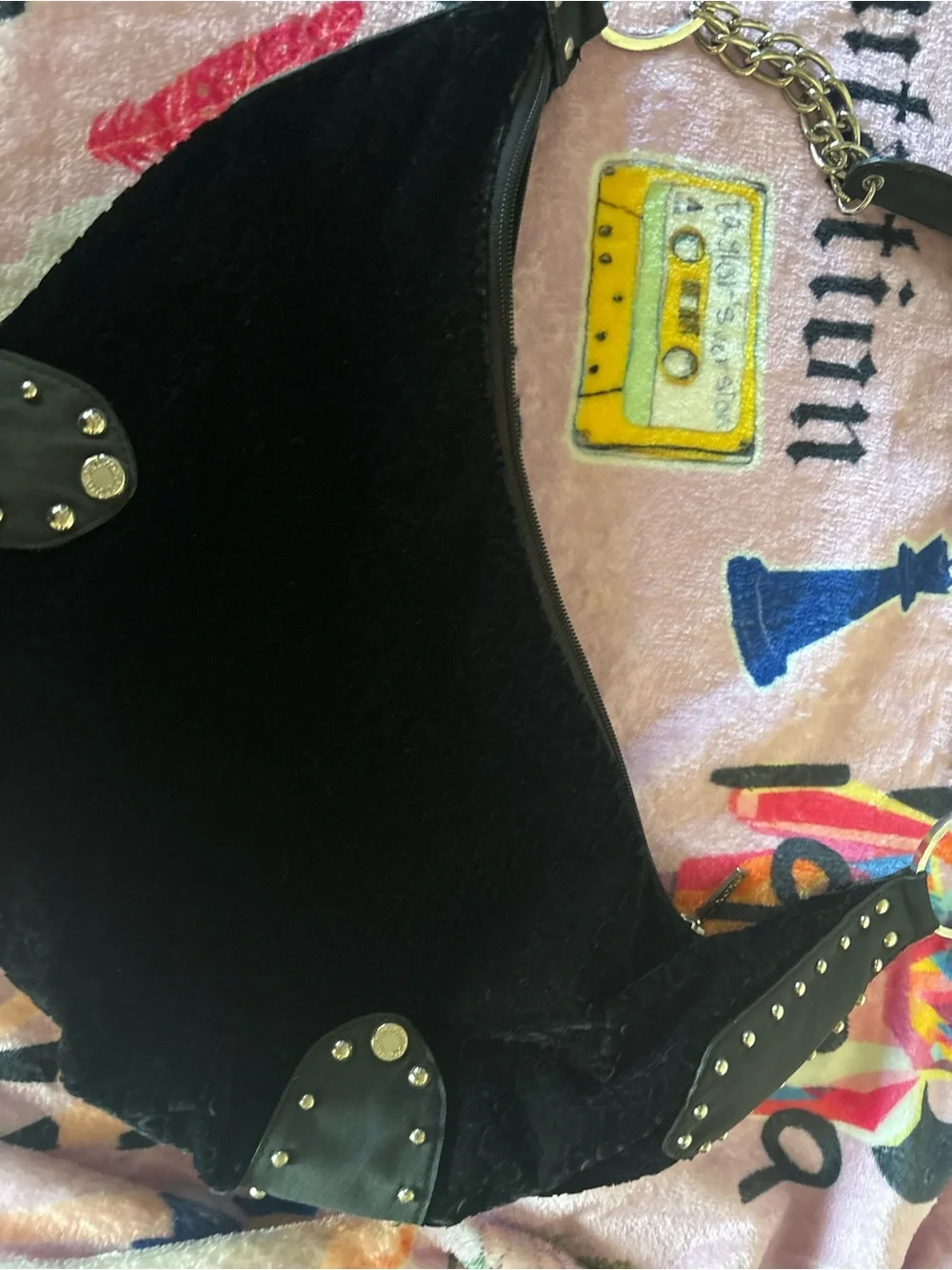 XOXO Black Hobo Bag with Stud Accents velvet feel - vintage Y2K